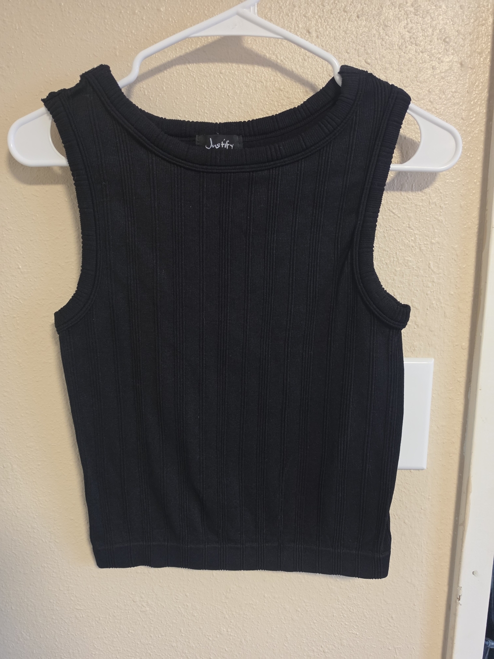 Justify Black Ribbed Crewneck Tank - Sleeveless Fitted Top